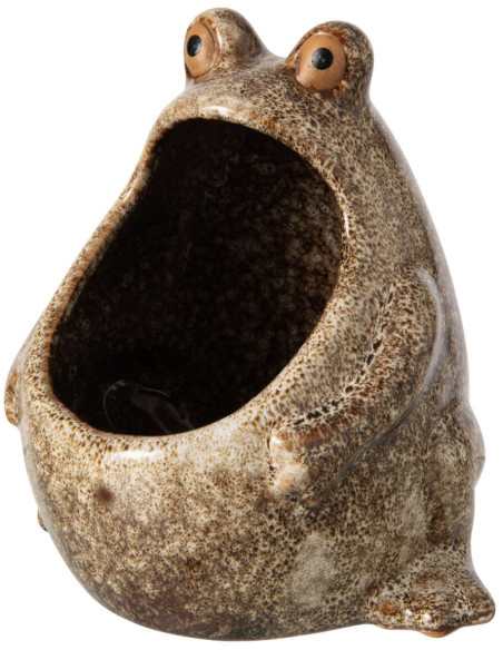 Cache-pot grenouille en grès beige 12x9,5x12,5 cm Bomarzo