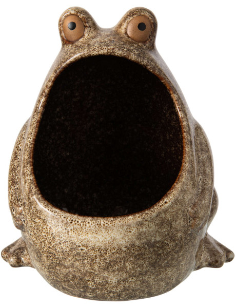 Grand cache-pot grenouille en grès beige 17x16x20 cm Bomarzo
