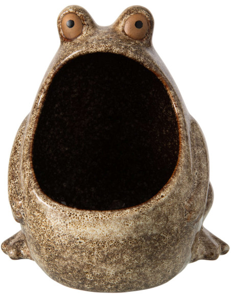 Grand cache-pot grenouille en grès beige 17x16x20 cm Bomarzo
