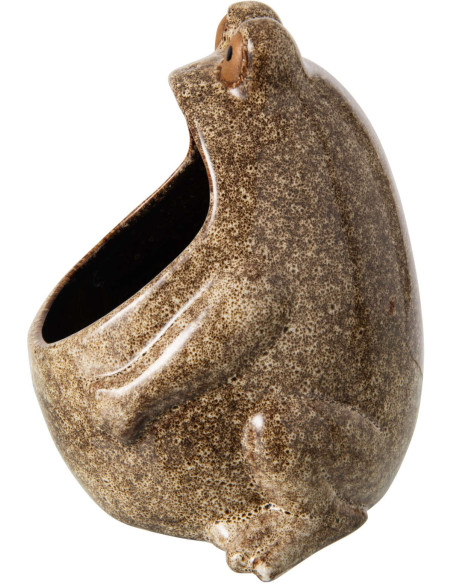 Grand cache-pot grenouille en grès beige 17x16x20 cm Bomarzo