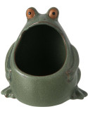 Cache-pot grenouille en grès vert sauge 12x9,5x12,5 cm Bomarzo
