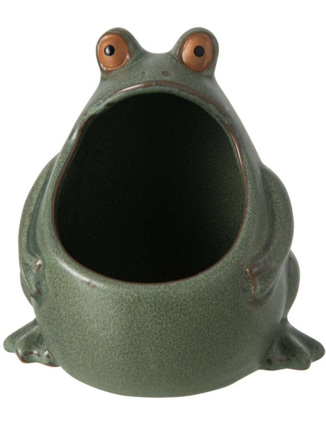 Cache-pot grenouille en grès vert sauge 12x9,5x12,5 cm...