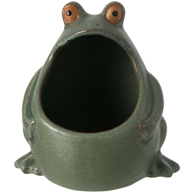 Cache-pot grenouille en grès vert...
