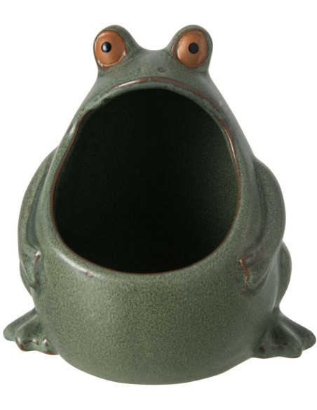 Cache-pot grenouille en grès vert sauge 12x9,5x12,5 cm Bomarzo