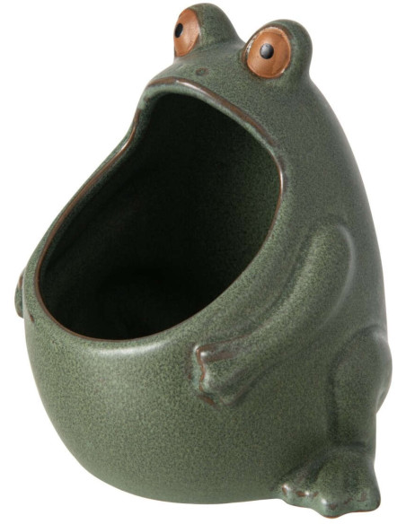 Cache-pot grenouille en grès vert sauge 12x9,5x12,5 cm Bomarzo