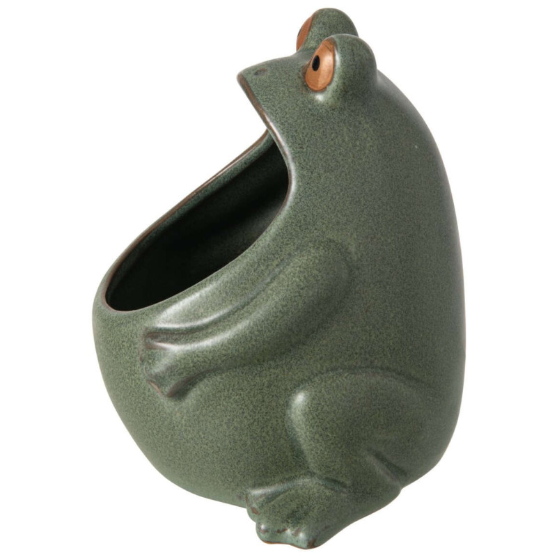 Cache-pot grenouille en grès vert...