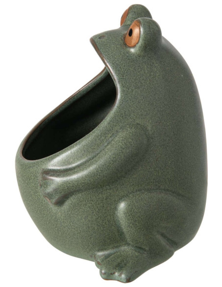 Cache-pot grenouille en grès vert sauge 12x9,5x12,5 cm Bomarzo