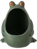 Grand cache-pot grenouille en grès vert sauge 17x16x20 cm Bomarzo
