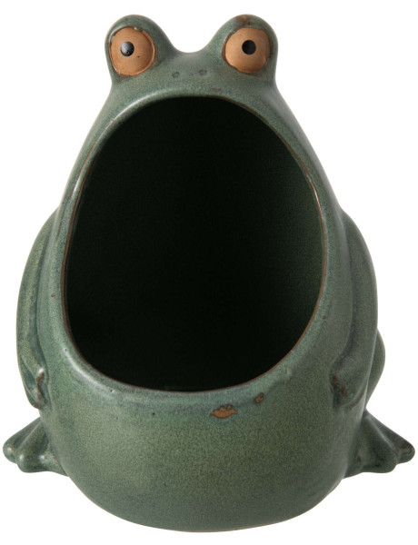 Grand cache-pot grenouille en grès vert sauge 17x16x20 cm...