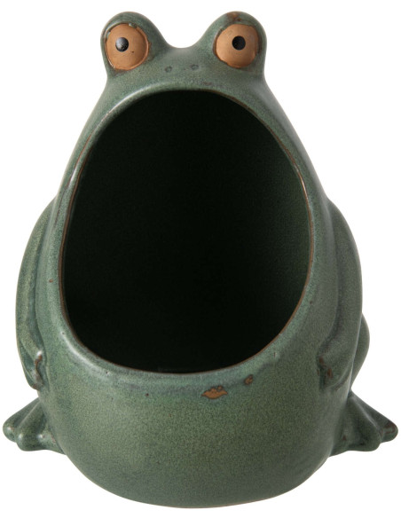 Grand cache-pot grenouille en grès vert sauge 17x16x20 cm Bomarzo