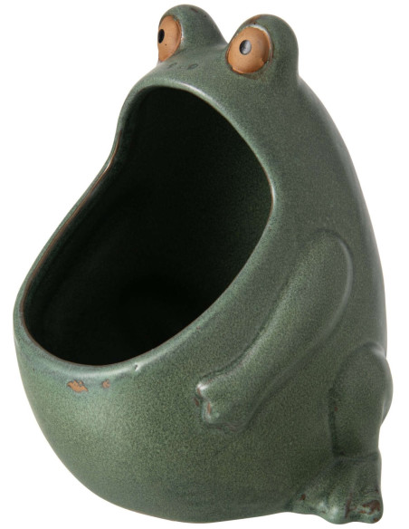 Grand cache-pot grenouille en grès vert sauge 17x16x20 cm Bomarzo