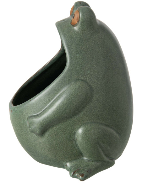 Grand cache-pot grenouille en grès vert sauge 17x16x20 cm Bomarzo