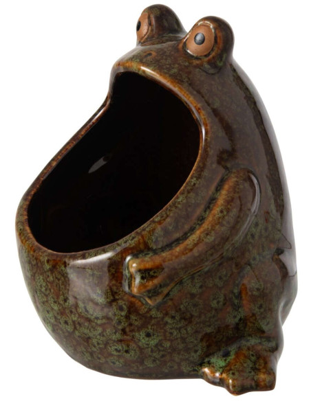 Cache-pot grenouille en grès vert brun 12x9,5x12,5 cm Bomarzo