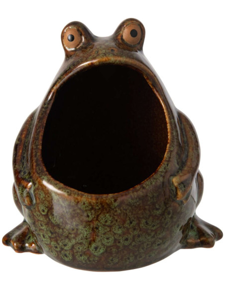 Cache-pot grenouille en grès vert brun 12x9,5x12,5 cm Bomarzo