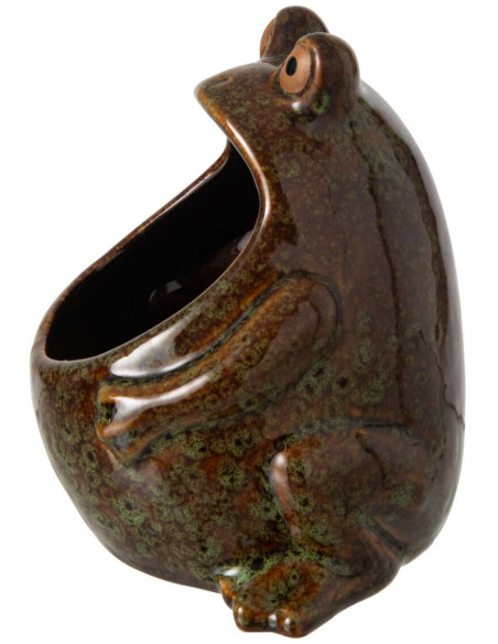 Cache-pot grenouille en grès vert brun 12x9,5x12,5 cm Bomarzo