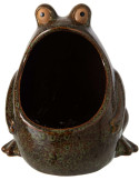 Grand cache-pot grenouille en grès vert brun 17x16x20 cm Bomarzo