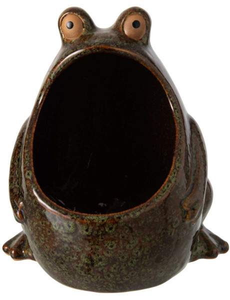 Grand cache-pot grenouille en grès vert brun 17x16x20 cm...