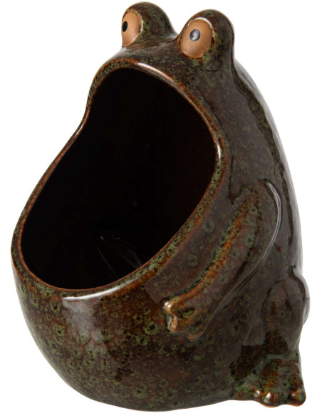 Grand cache-pot grenouille en grès vert brun 17x16x20 cm Bomarzo