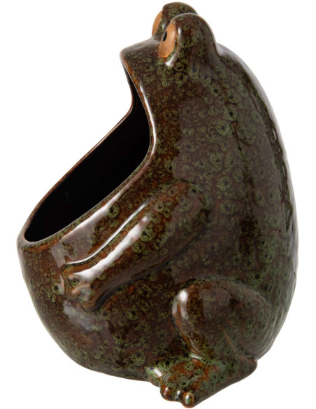 Grand cache-pot grenouille en grès vert brun 17x16x20 cm Bomarzo