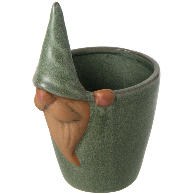 Cache-pot lutin en grès vert 10x11x17...