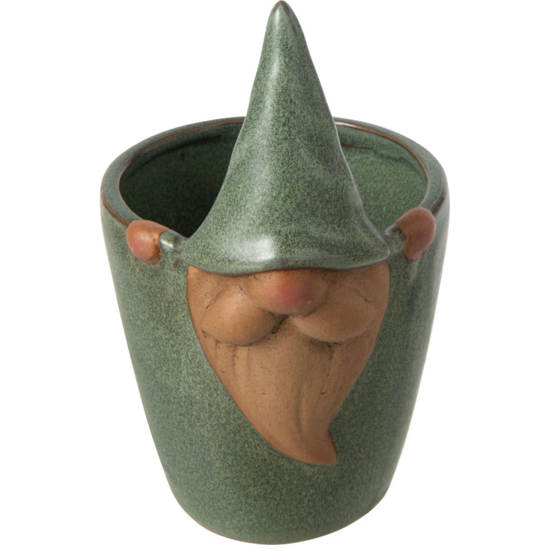 Cache-pot lutin en grès vert 10x11x17...