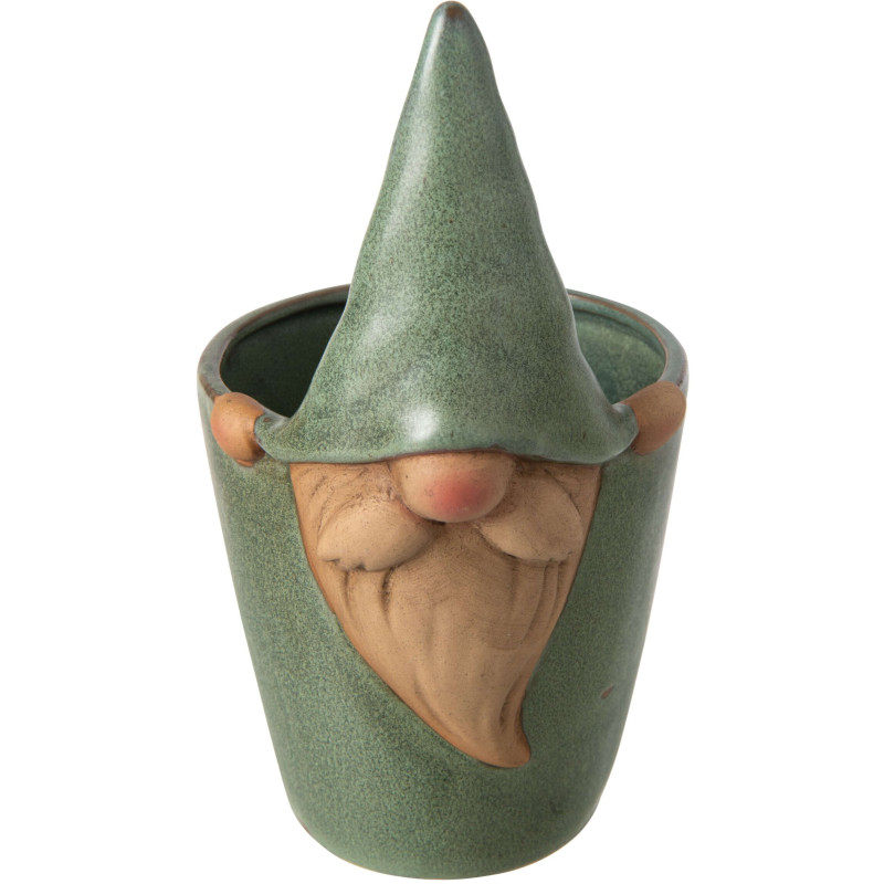 Grand cache-pot lutin en grès vert...