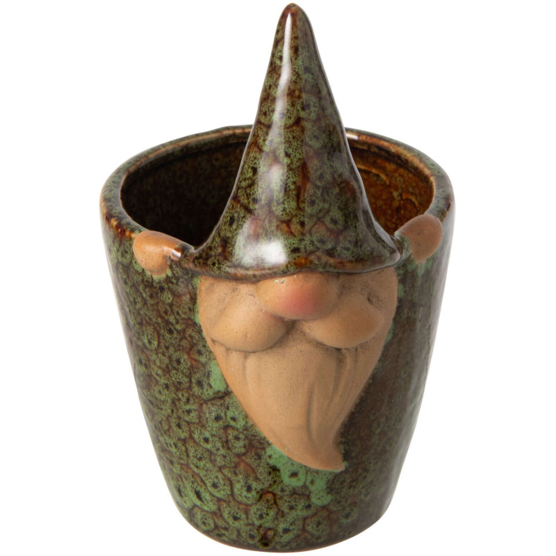 Cache-pot lutin en grès vert brun...