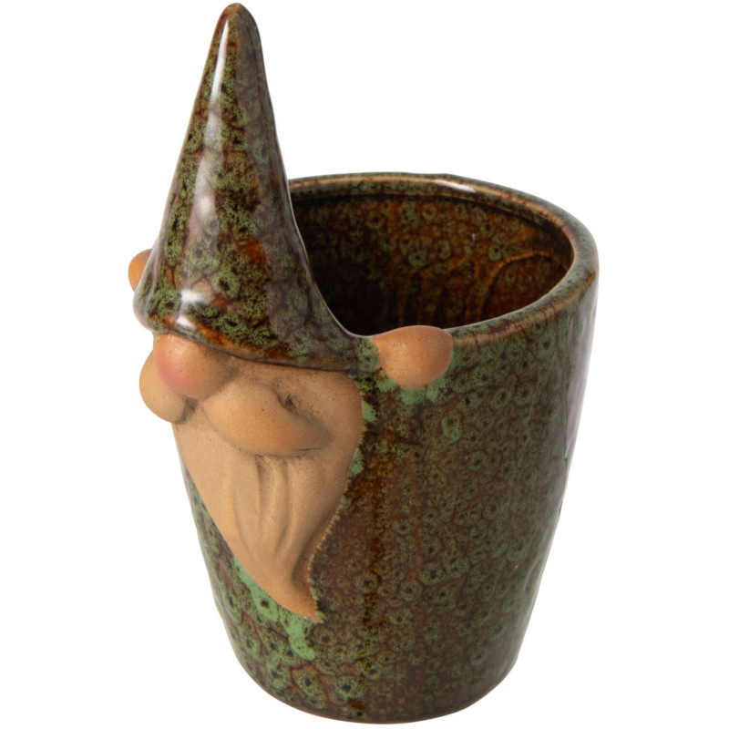 Cache-pot lutin en grès vert brun...