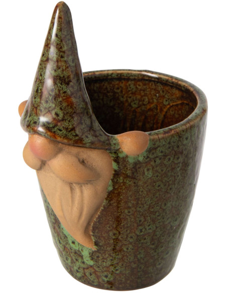 Cache-pot lutin en grès vert brun 10x11x17 cm Gengenbach
