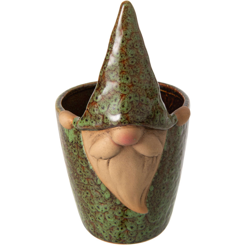 Grand cache-pot lutin grès vert brun...