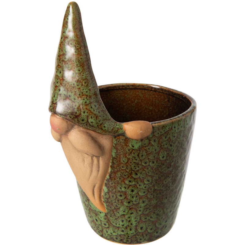 Grand cache-pot lutin grès vert brun...