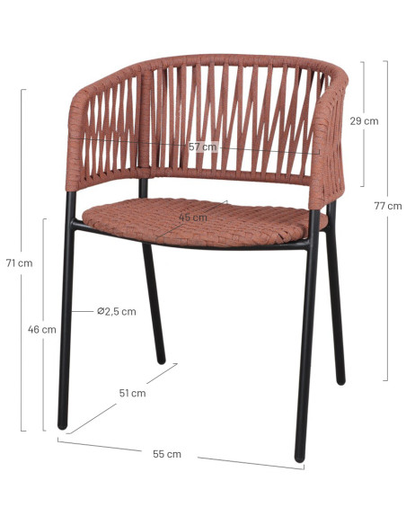 Chaise corde tressée brique métal noir Oualidia