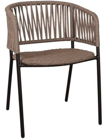Chaise corde tressée taupe métal noir 57x57x77 cm Oualidia