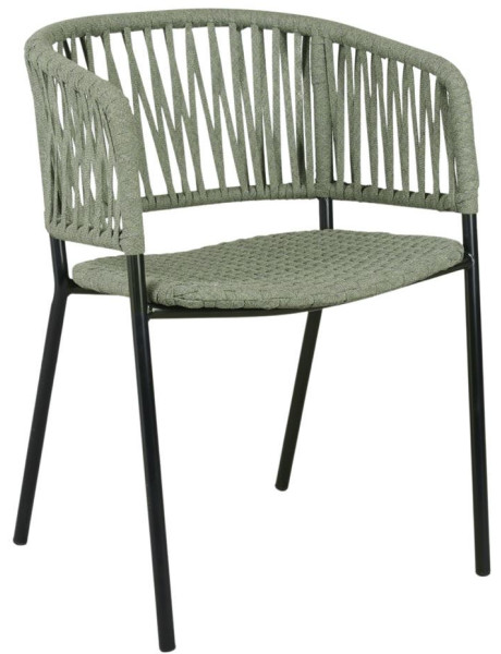 Chaise corde tressée vert sauge métal noir Oualidia