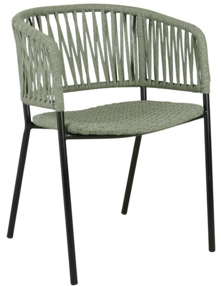 Chaise corde tressée vert sauge métal noir Oualidia