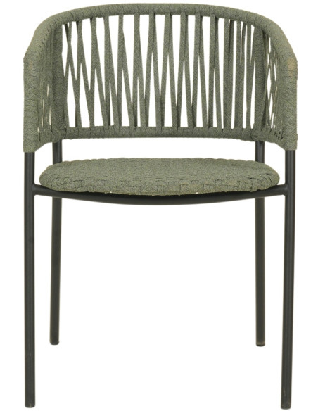 Chaise corde tressée vert sauge métal noir Oualidia