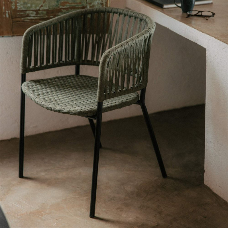 Chaise corde tressée vert sauge métal...