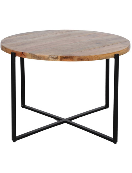 Table basse ronde en bois tropical et métal noir 75x48 cm...