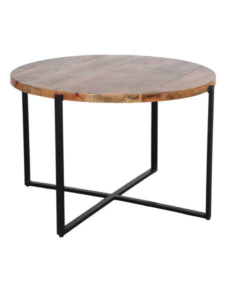 Table basse ronde en bois tropical et métal noir 75x48 cm Marvila