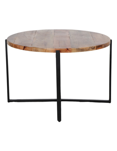 Table basse ronde en bois tropical et métal noir 75x48 cm Marvila