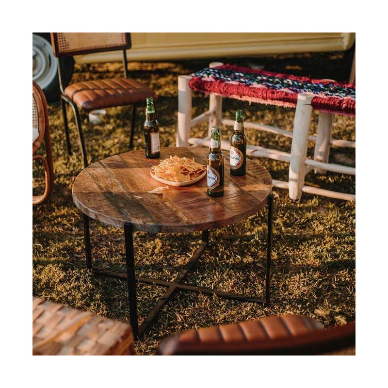 Table basse ronde en bois tropical et...