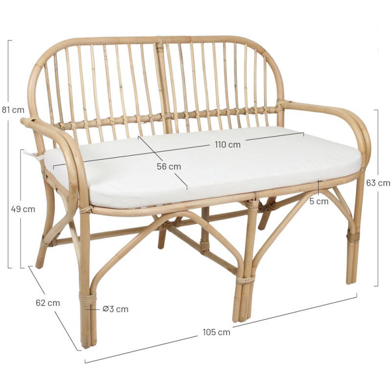 Banc banquette rotin naturel coussin...
