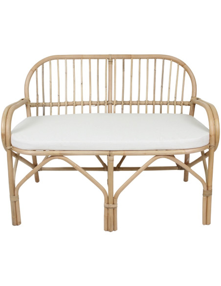 Banc banquette rotin naturel coussin blanc 110x75x81 cm Teguise