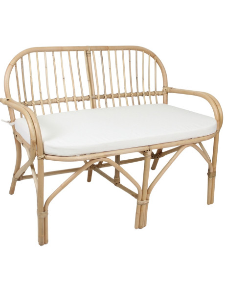 Banc banquette rotin naturel coussin blanc 110x75x81 cm...