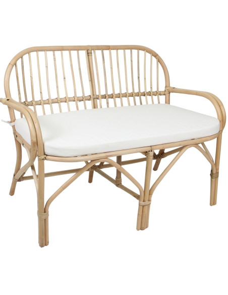 Banc banquette rotin naturel coussin blanc 110x75x81 cm Teguise