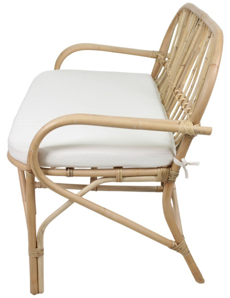 Banc banquette rotin naturel coussin blanc 110x75x81 cm Teguise