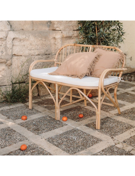 Banc banquette rotin naturel coussin blanc 110x75x81 cm Teguise  - 2