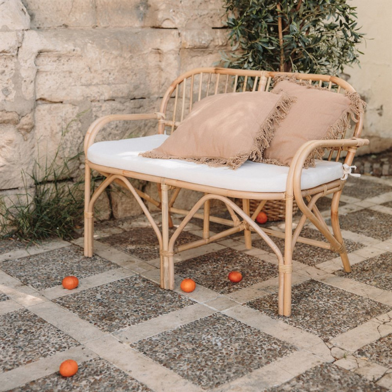 Banc banquette rotin naturel coussin...