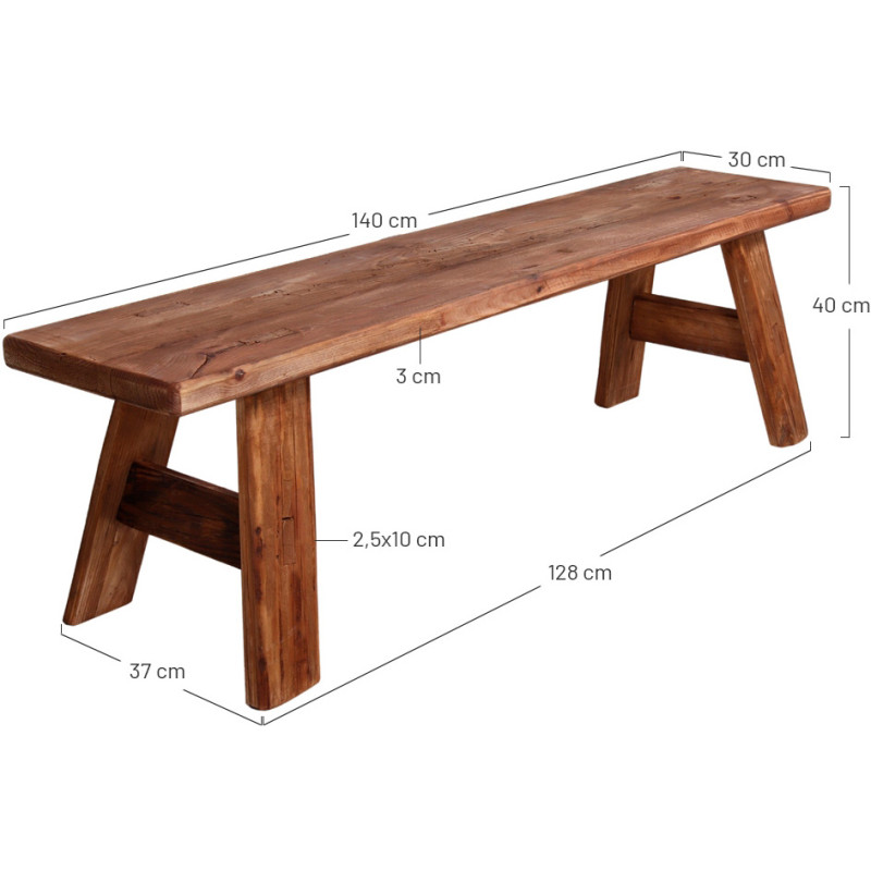 Banc bois recyclé naturel 140x37x40...
