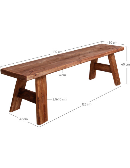 Banc bois recyclé naturel 140x37x40 cm Tavertet